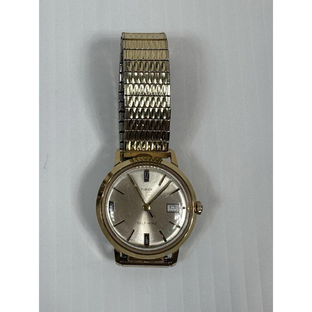 Vintage Timex Viscount Self Wind Automatic Mens Watch‎ Date Gold Tone Working
